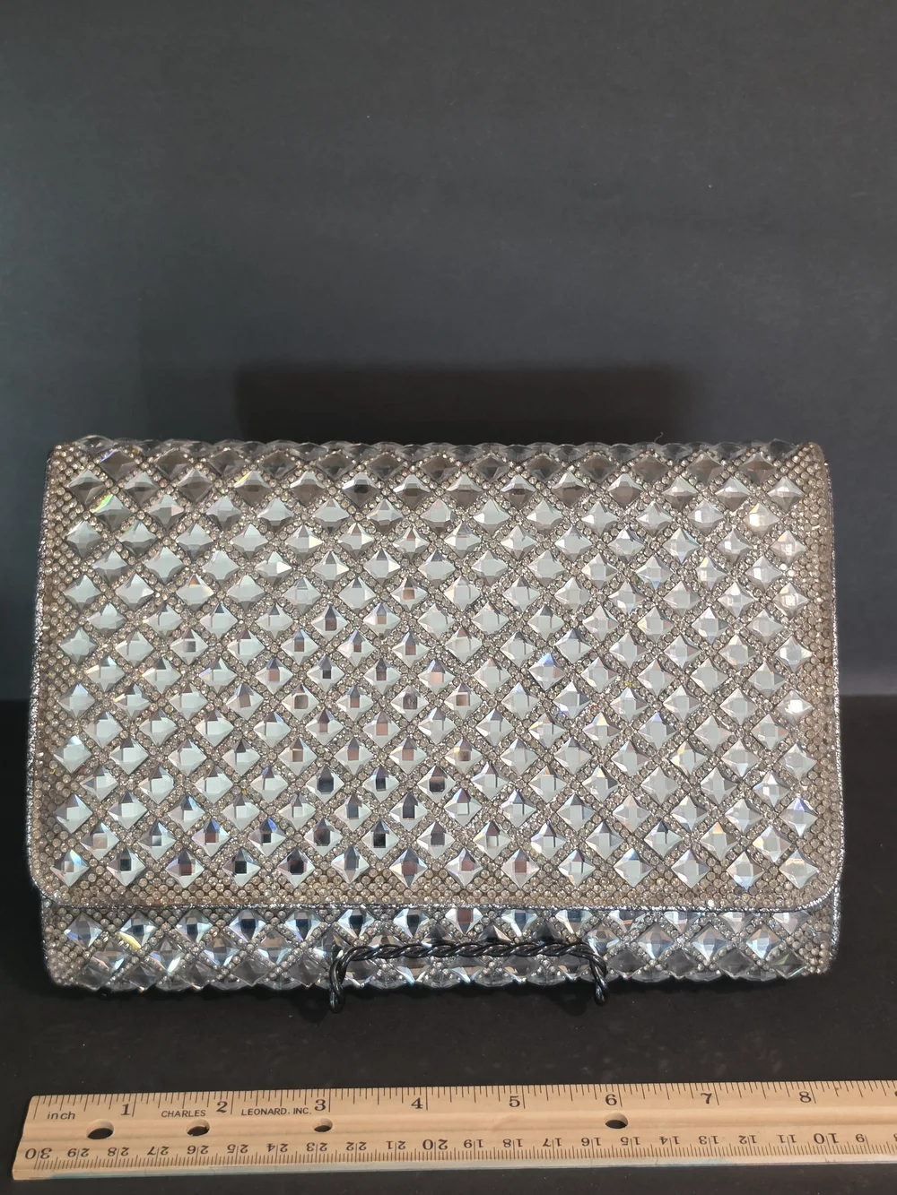 Crystal-Embellished Silver Evening Clutch